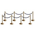 Montour Line Stanchion Post and Rope Kit Sat.Brass, 8 Ball Top7 Dark Blue Rope C-Kit-8-SB-BA-7-PVR-DB-PB